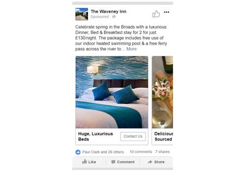 Facebook ad campaign for the Waveney Inn hotel